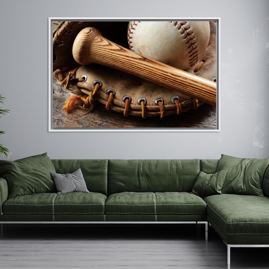 Vintage Baseball Bat Ball And Glove Close Up Nostalgic Sports Poster