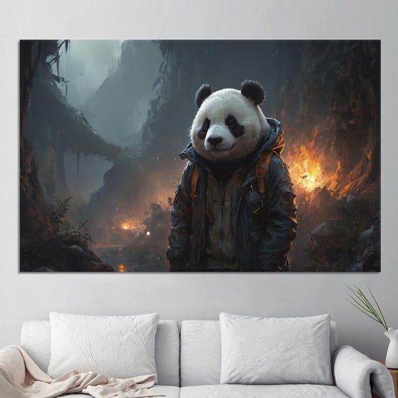 Panda In Jacket Canvas Art Animal Poster Print