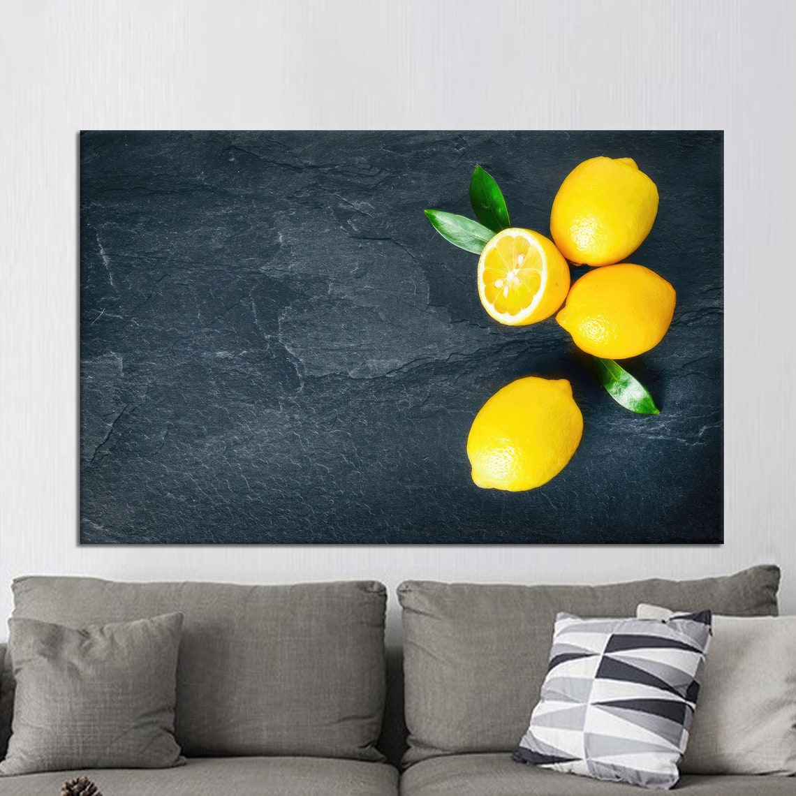 Fresh Yellow Lemons on Dark Slate Trendy Kitchen Wall Poster