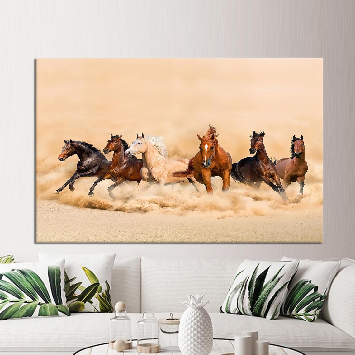 Wild Horse Herd Running Through Golden Desert Dust Majestic Poster