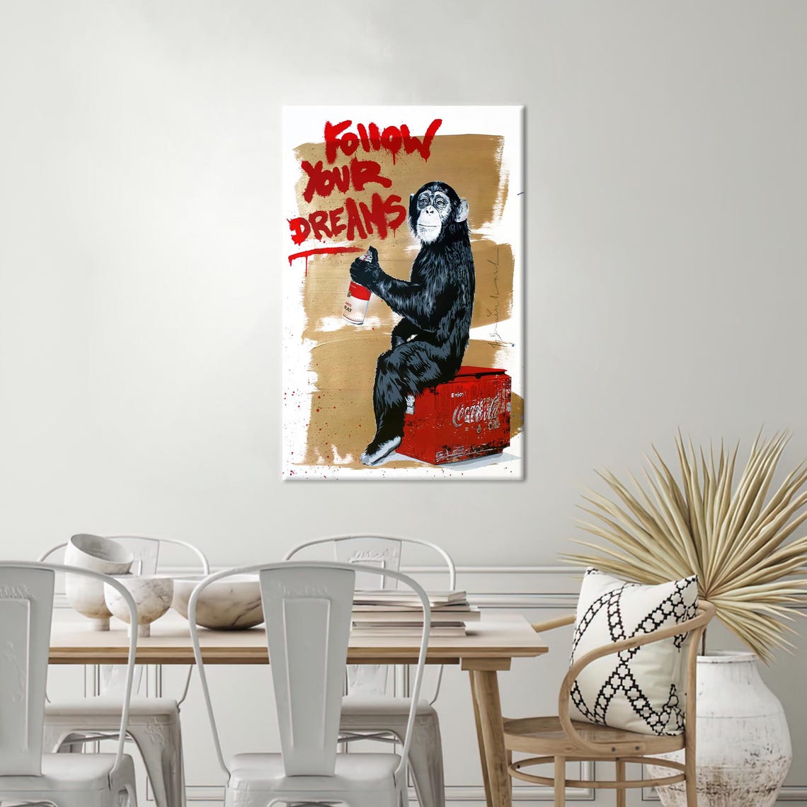 Follow Your Dreams Monkey Graffiti Motivational Canvas Poster