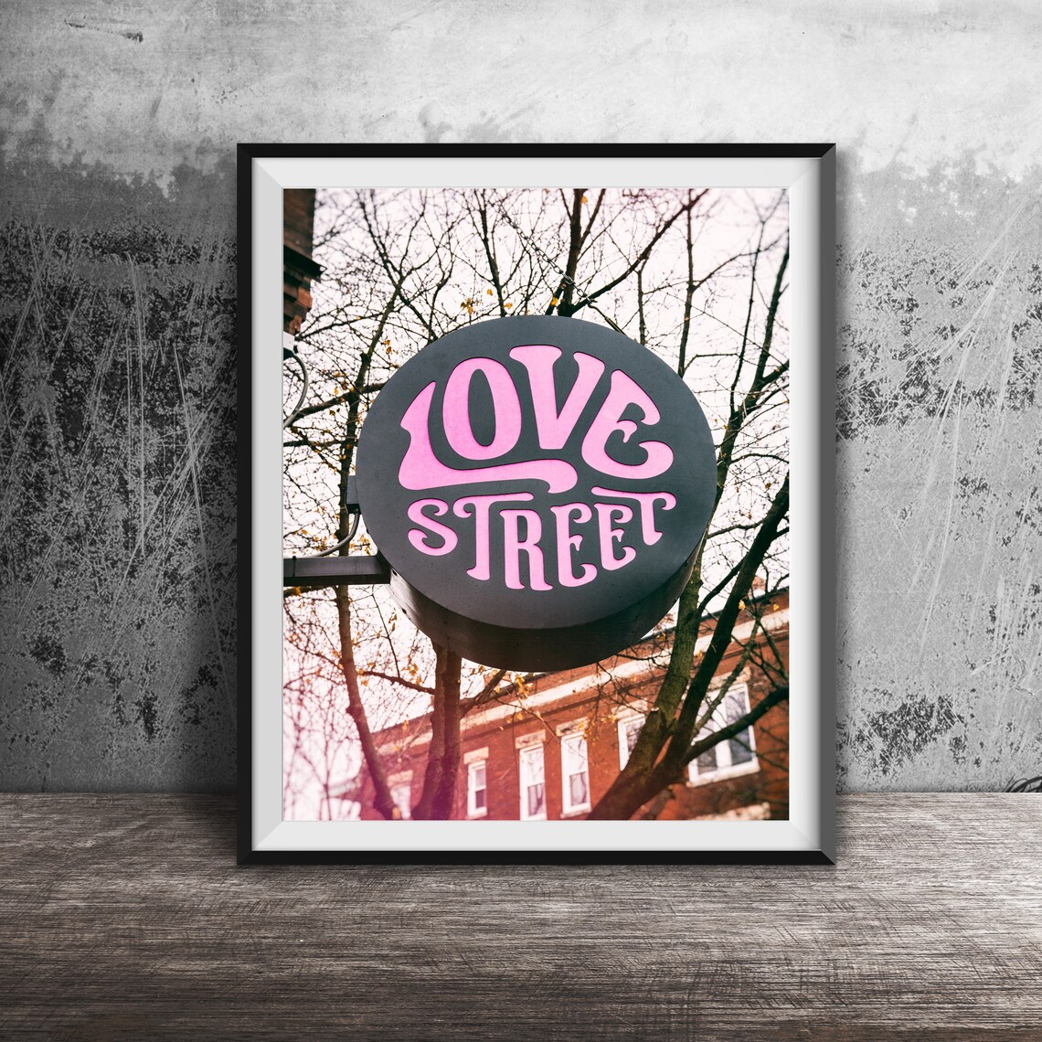 Love Street Pink Round Blade Sign Chicago Nightlife Decor Poster