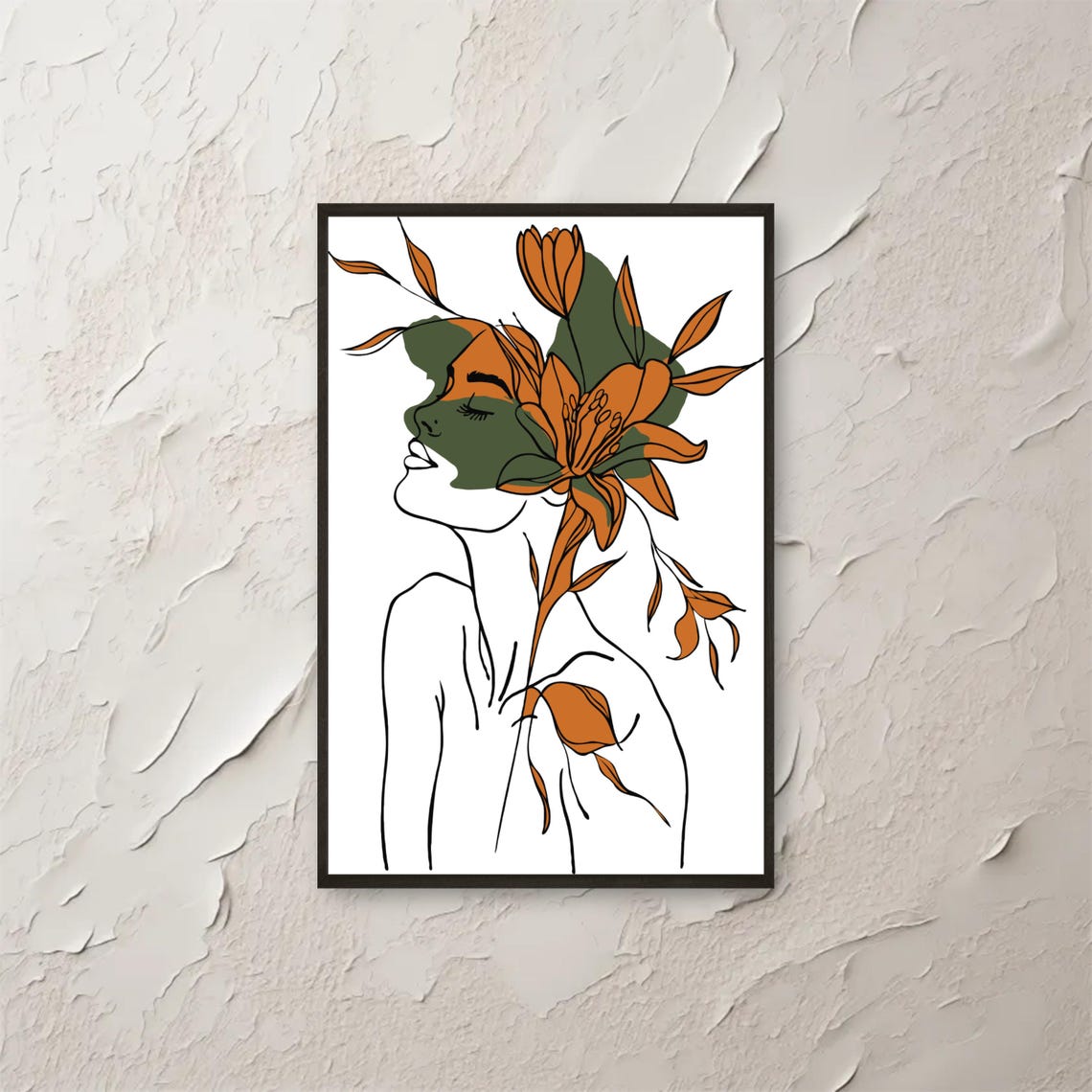 Boho Woman Line Art Wall Minimalist Floral Face Illustration Abstract Botanical Drawing Poster Instant Png File