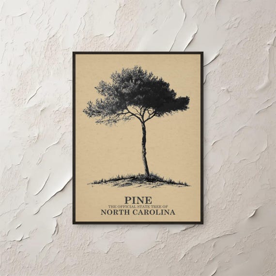 Pine Tree Wall Art North Carolina State Print Nature Home Decor Botanical Illustration Office