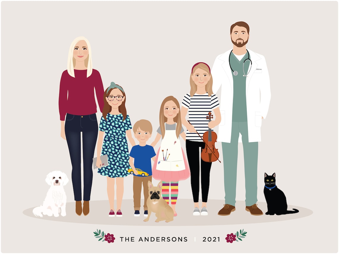 Family Portrait, Personalized Drawing Art Print - Image 5