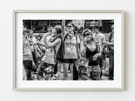 Black and White Photograph of a Street Protest March Crowd Poster