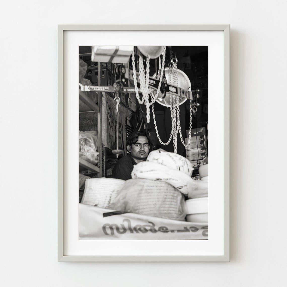 Kochi India Hardware Shop Worker Chains Scales Monochrome Poster