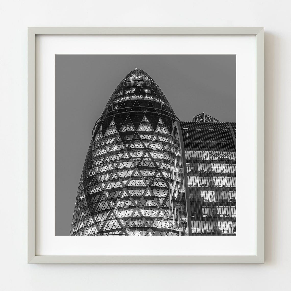London Gherkin Skyscraper Dramatic Black And White Architecture Print