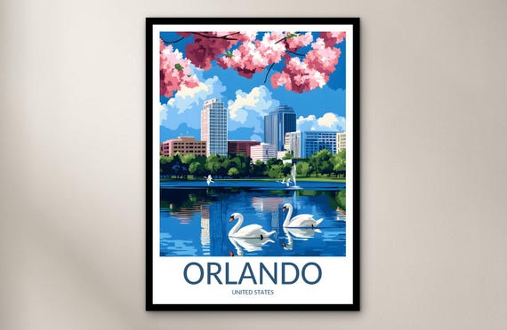 Orlando Travel Poster Wall Art Print United States Home Decor Gift North America Illustration