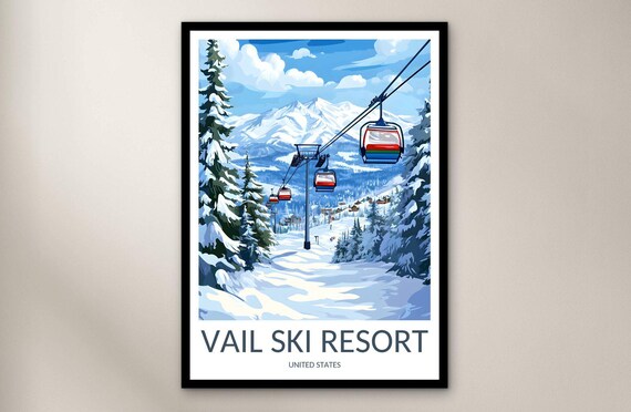 Vail Ski Resort Gondola Snowy Pine Mountain Slope Vintage Travel Poster