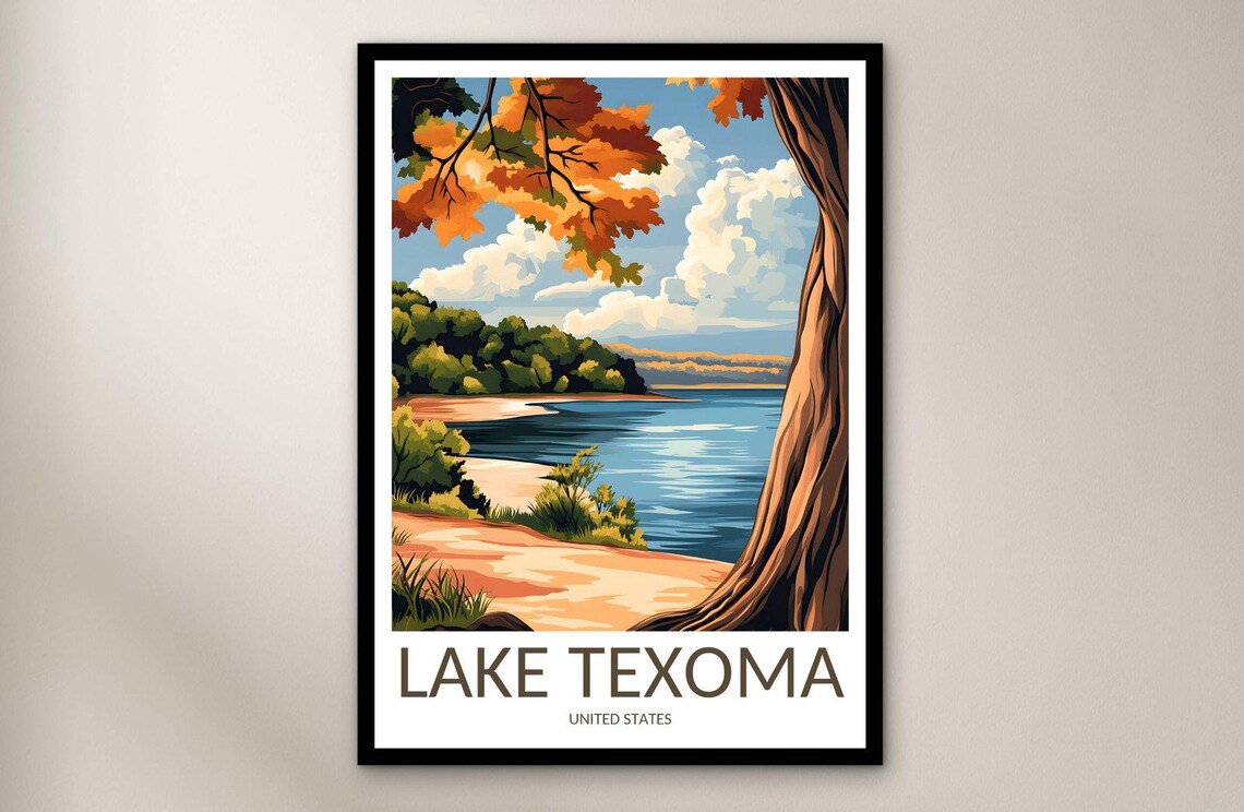 Lake Texoma Texas Oklahoma Autumn Lakeshore Tree Travel Poster