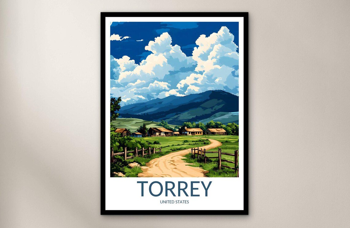 Torrey Utah Country Road Farm Valley Mountain View Travel Poster