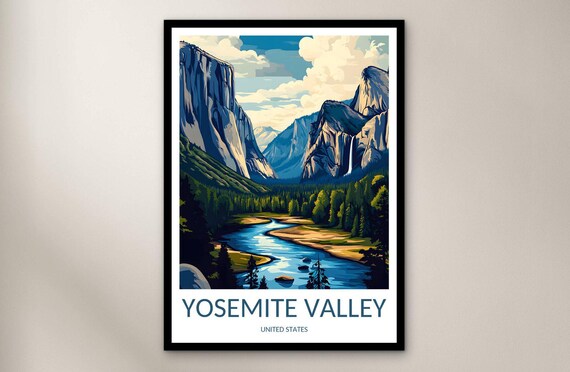 Yosemite Valley California River Granite Cliffs Scenic Travel Poster