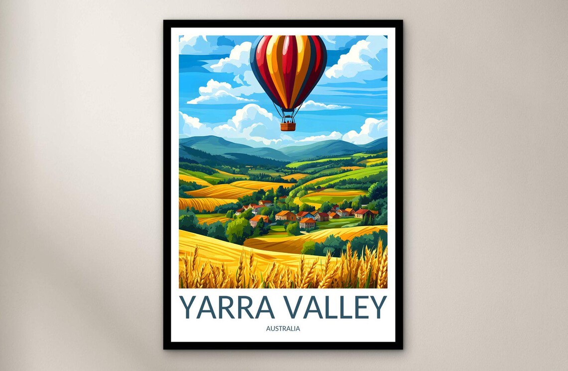 Yarra Valley Australia Hot Air Balloon Wheat Farm Scenic Travel Poster