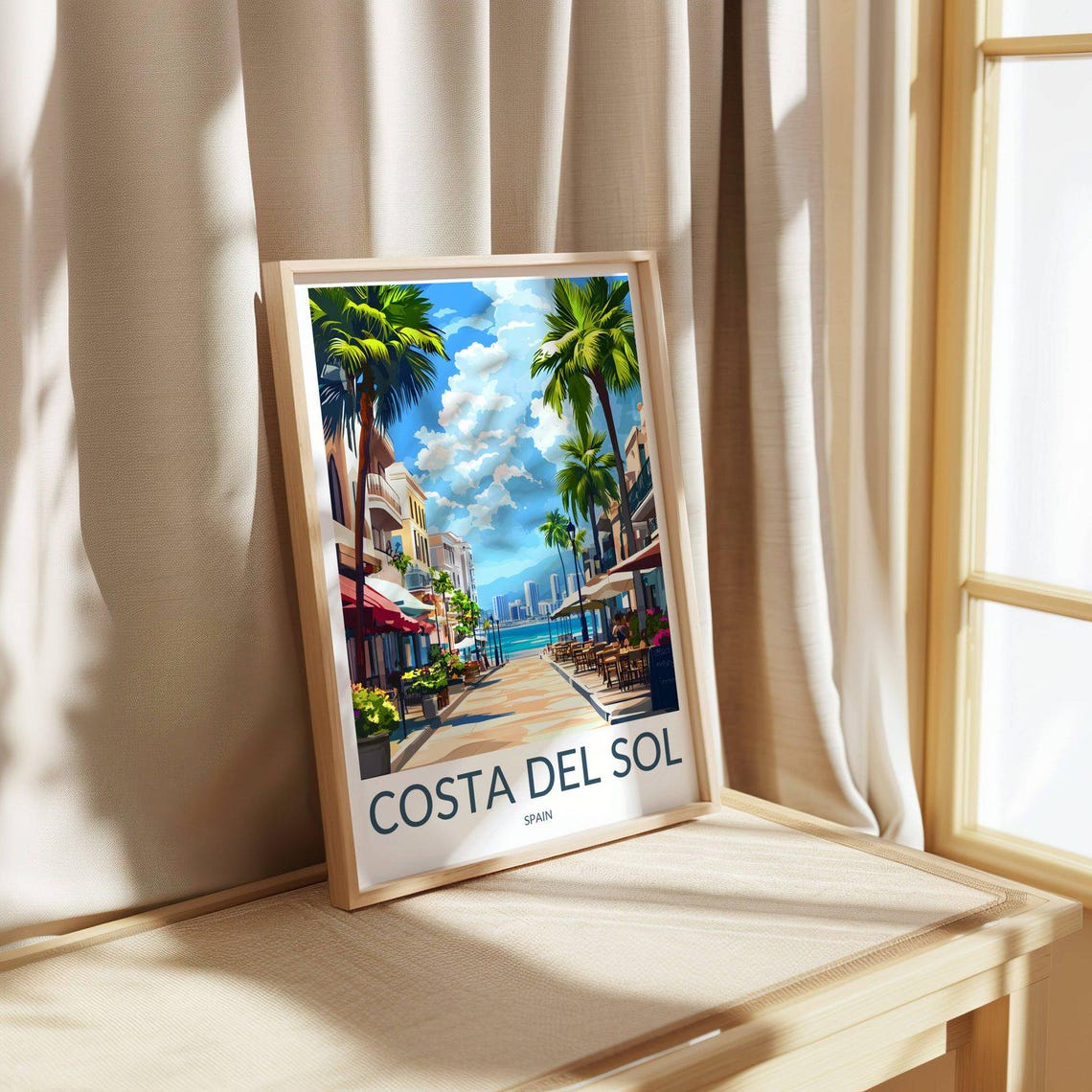 Costa Del Sol Spain Palm Seaside Cafe Promenade Travel Poster - Image 4