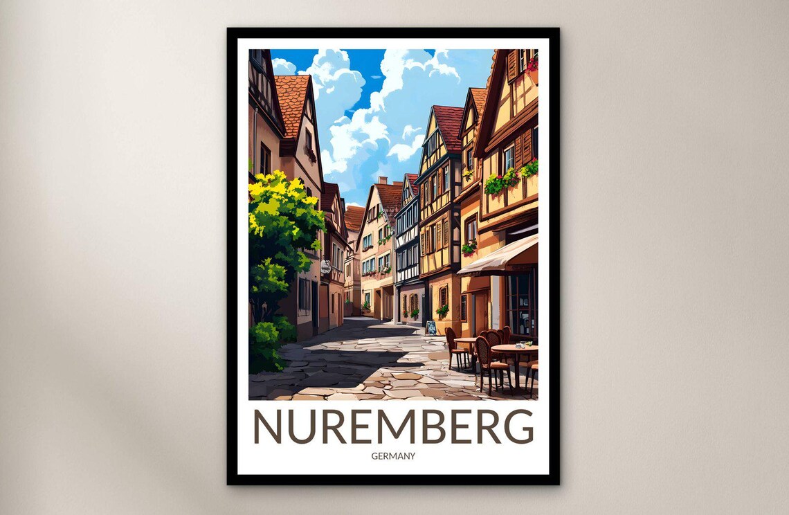 Nuremberg Germany Charming Old Town Cobblestone Street Travel Poster