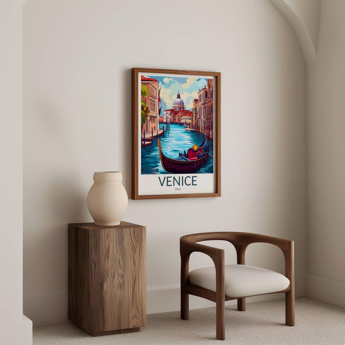 Venice Italy Gondola Ride Canal With Domed Church Travel Poster - Image 2