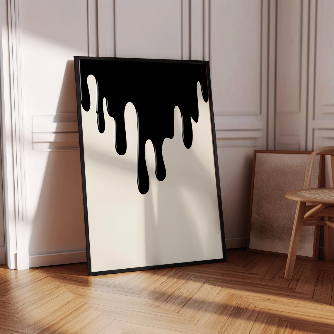 Black Paint Drips Minimalist Abstract Monochrome Modern Wall Print