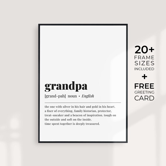 Grandpa Definition Heartfelt Gift For Grandfathers Noun Meaning Poster