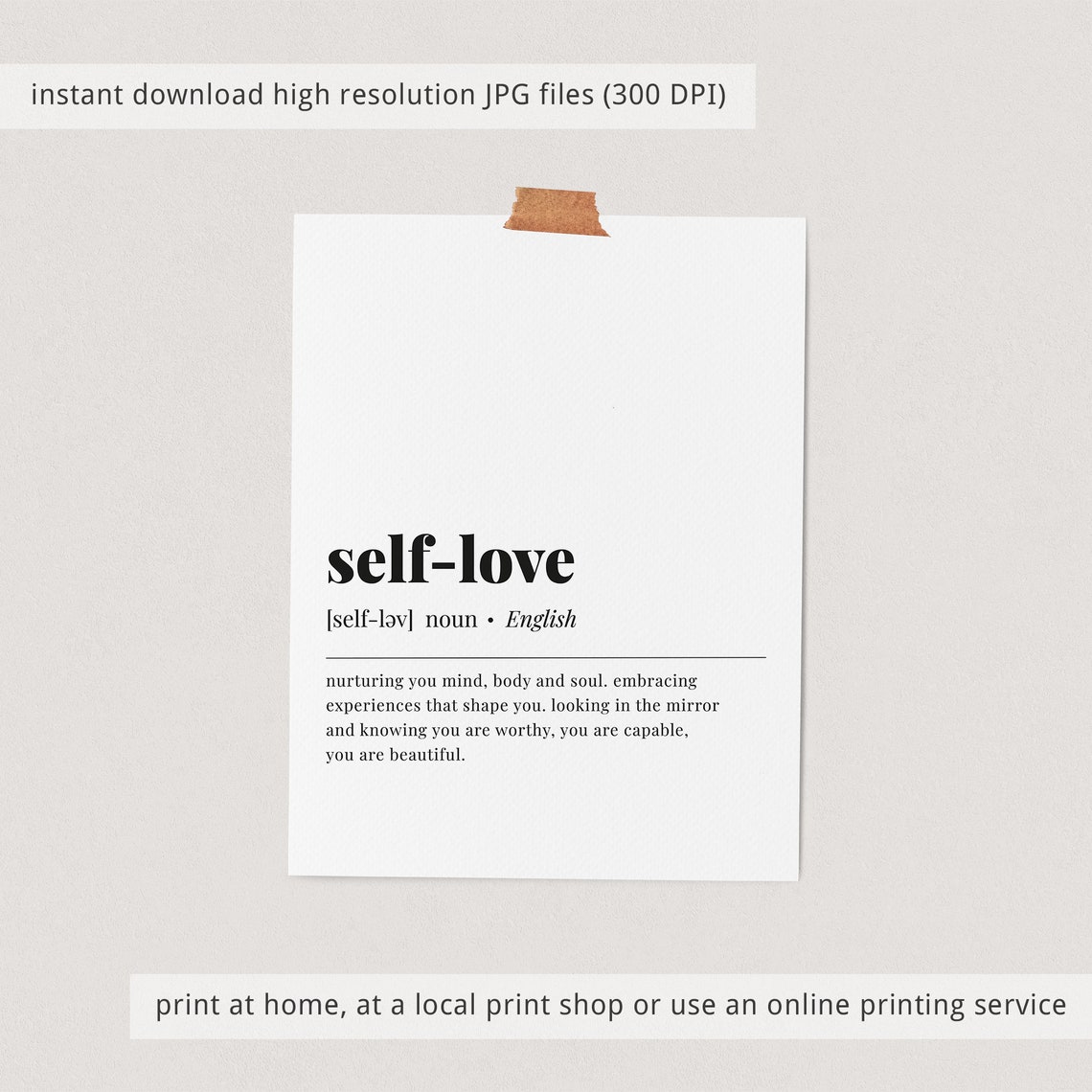 Self Love Definition Self Care Quote Minimalist Typography Poster