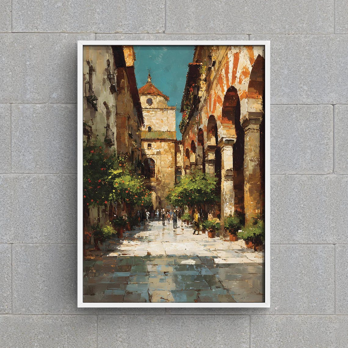 Cordoba Mezquita Arches Orange Trees Stone Tower Spain Poster