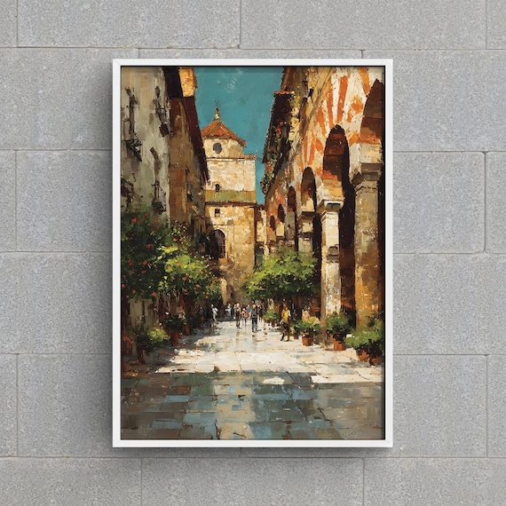 Cordoba Mezquita Arches Orange Trees Stone Tower Spain Poster