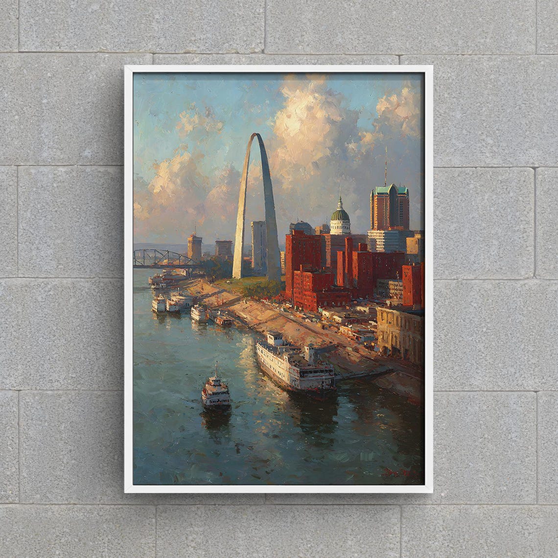 St Louis Gateway Arch Mississippi Riverfront Boats Skyline Art Print