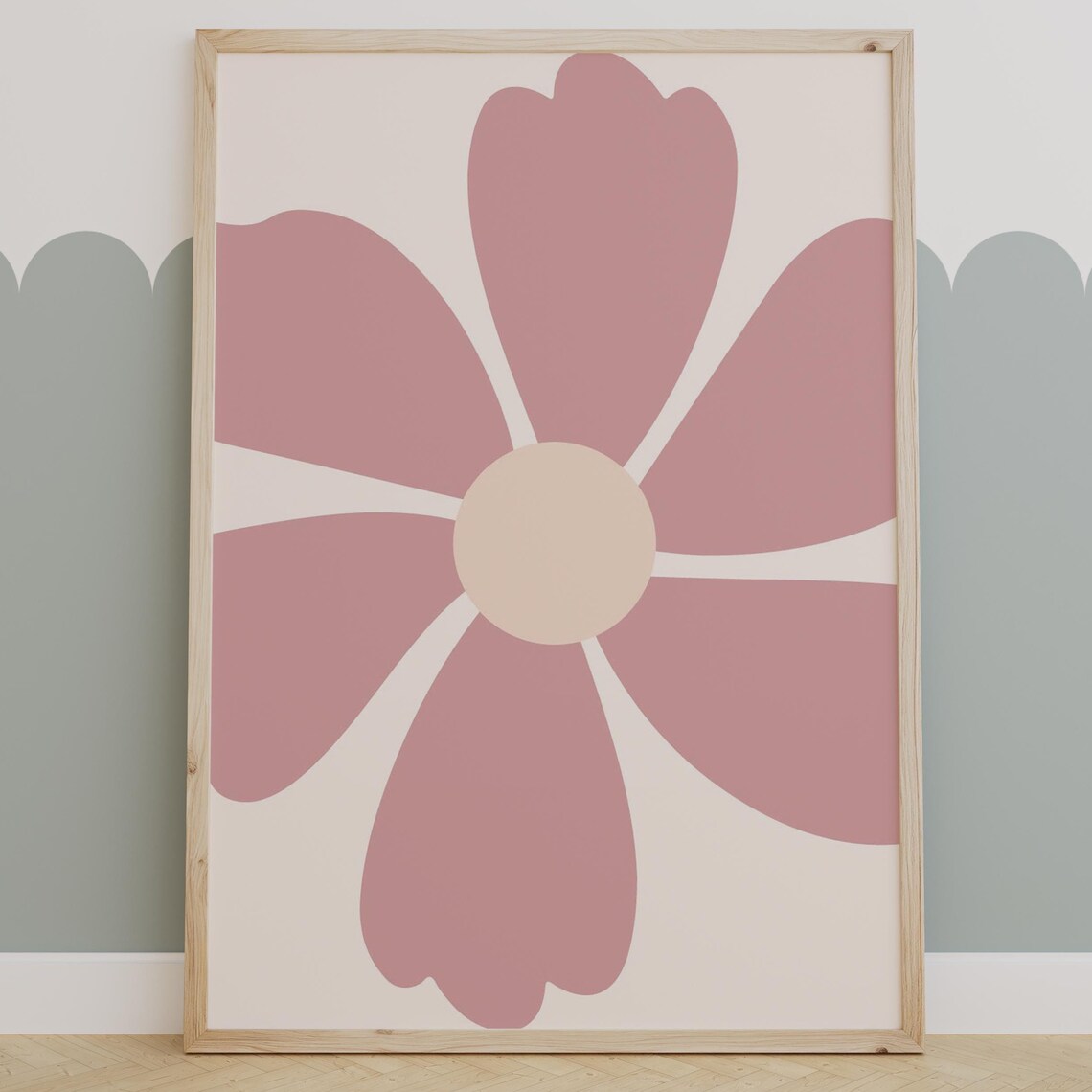 Dusty Rose Daisy Blossom Minimalist Botanical Nursery Wall Poster