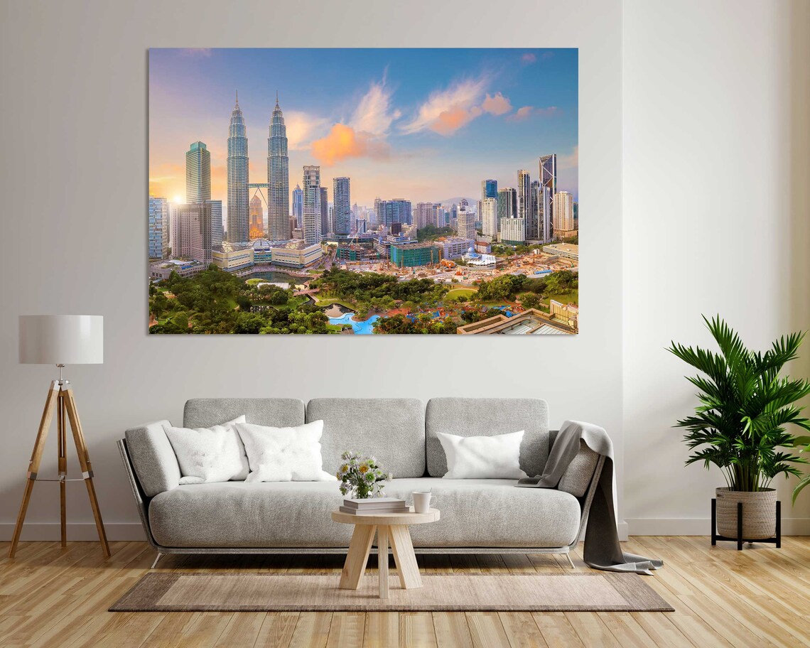 Kuala Lumpur Petronas Towers Sunset Skyline Malaysia Travel Poster
