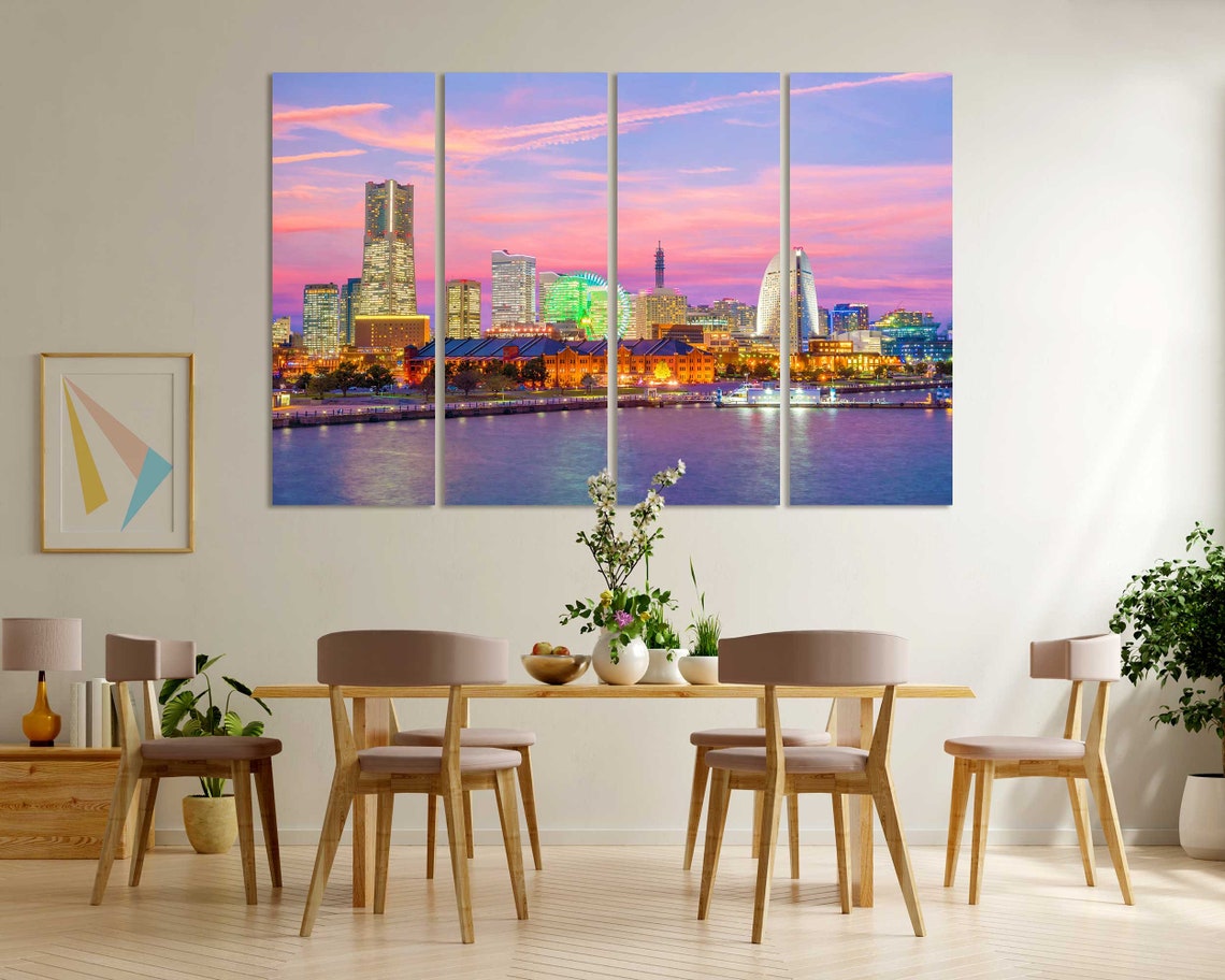 Yokohama City Skyline At Sunset Print Sets Yokohama City In Japan Picture For Wall Japan Cityscape Art For Decor Japan Print Art - Image 5