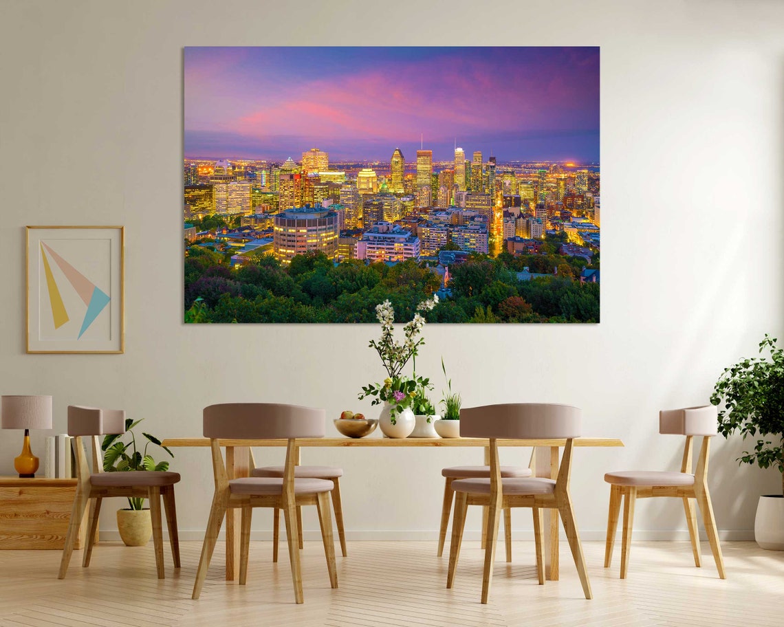 Montreal Canada Panoramic Skyline At Night With Colorful Sky Poster