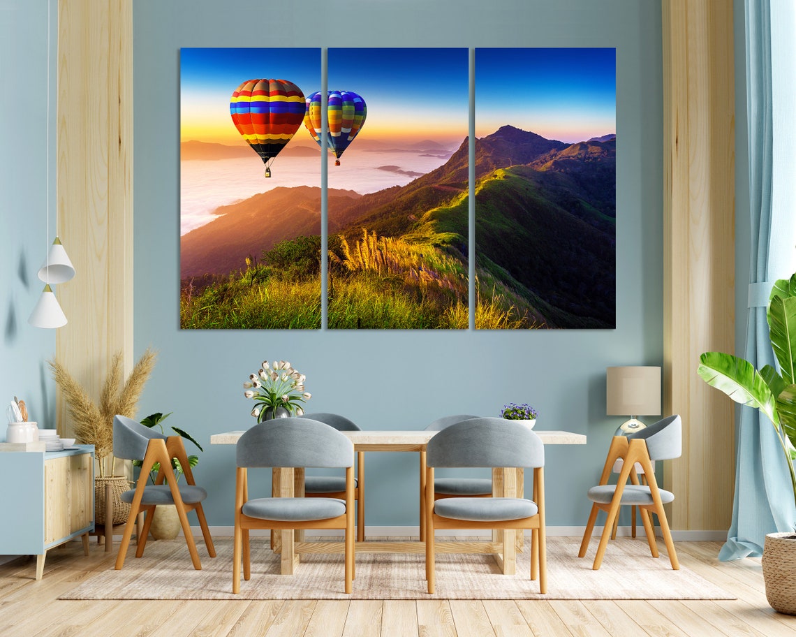 Colorful Hot Air Balloons Over Misty Mountains Sunrise View Poster - Image 3