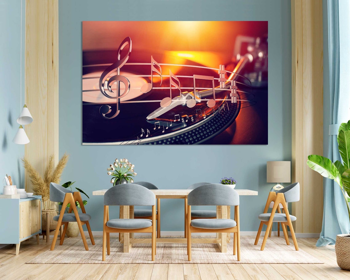 Vinyl Record Player Music Notes Warm Glow Retro Music Art Poster - Image 3