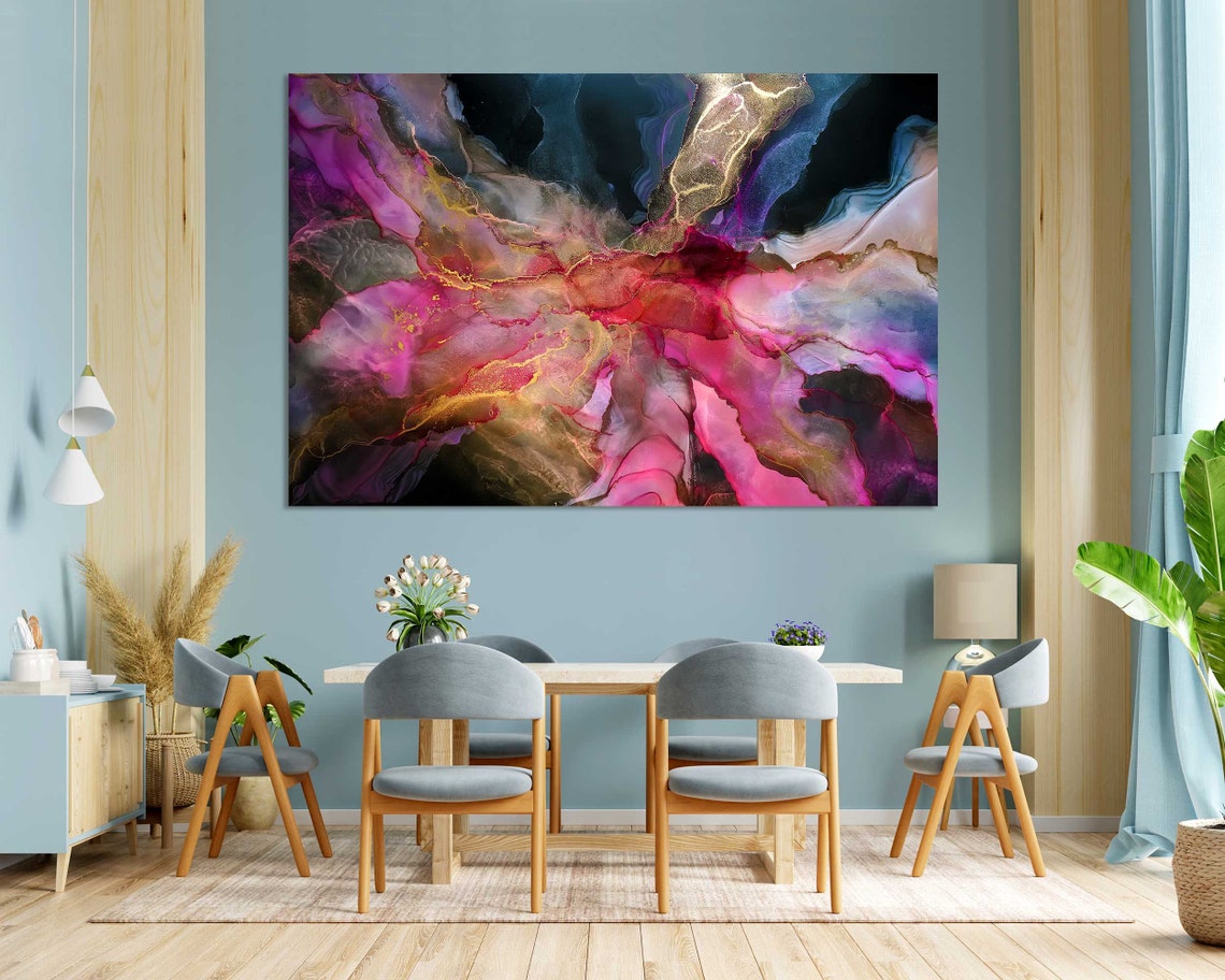Vibrant Pink Purple Abstract Watercolor Flowing Ink Modern Wall Poster - Image 3