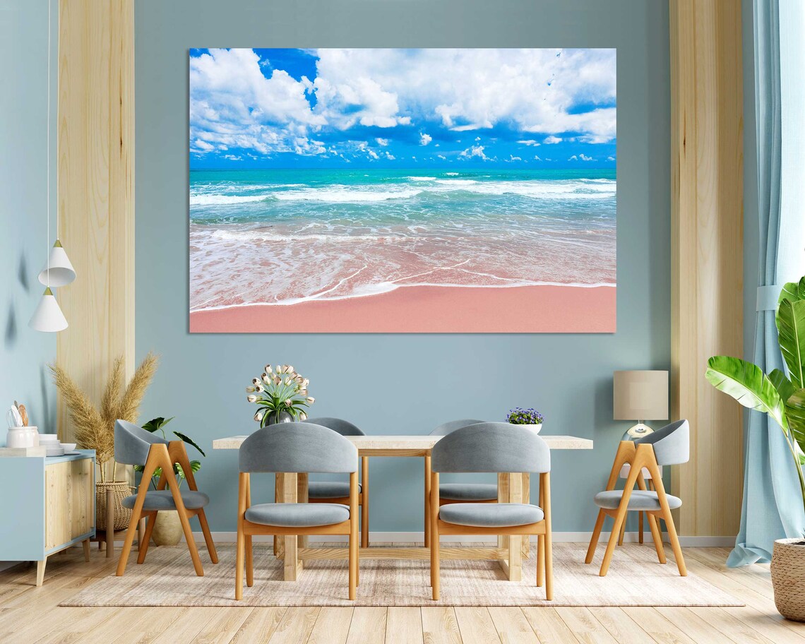 Pink Sand Beach Turquoise Ocean Waves Sunny Tropical Travel Poster - Image 3