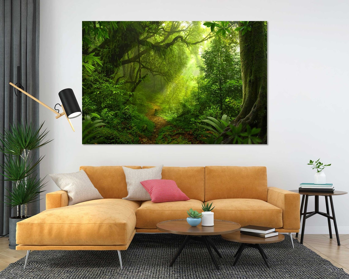 Lush Green Jungle Forest Path Sun Rays Tropical 3 Panel Wall Art - Image 5