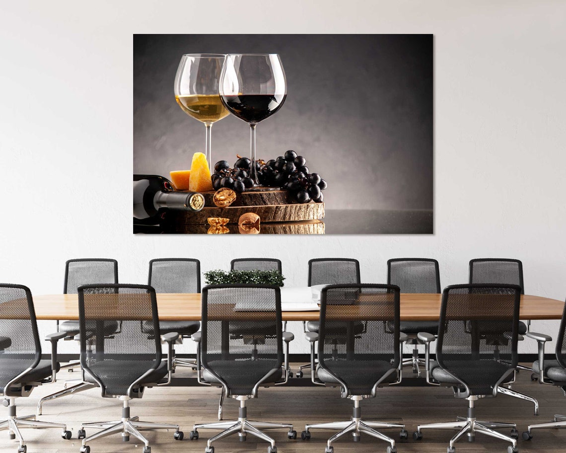 Red White Wine Glasses Grapes Cheese Still Life 4 Panel Wall Art - Image 4