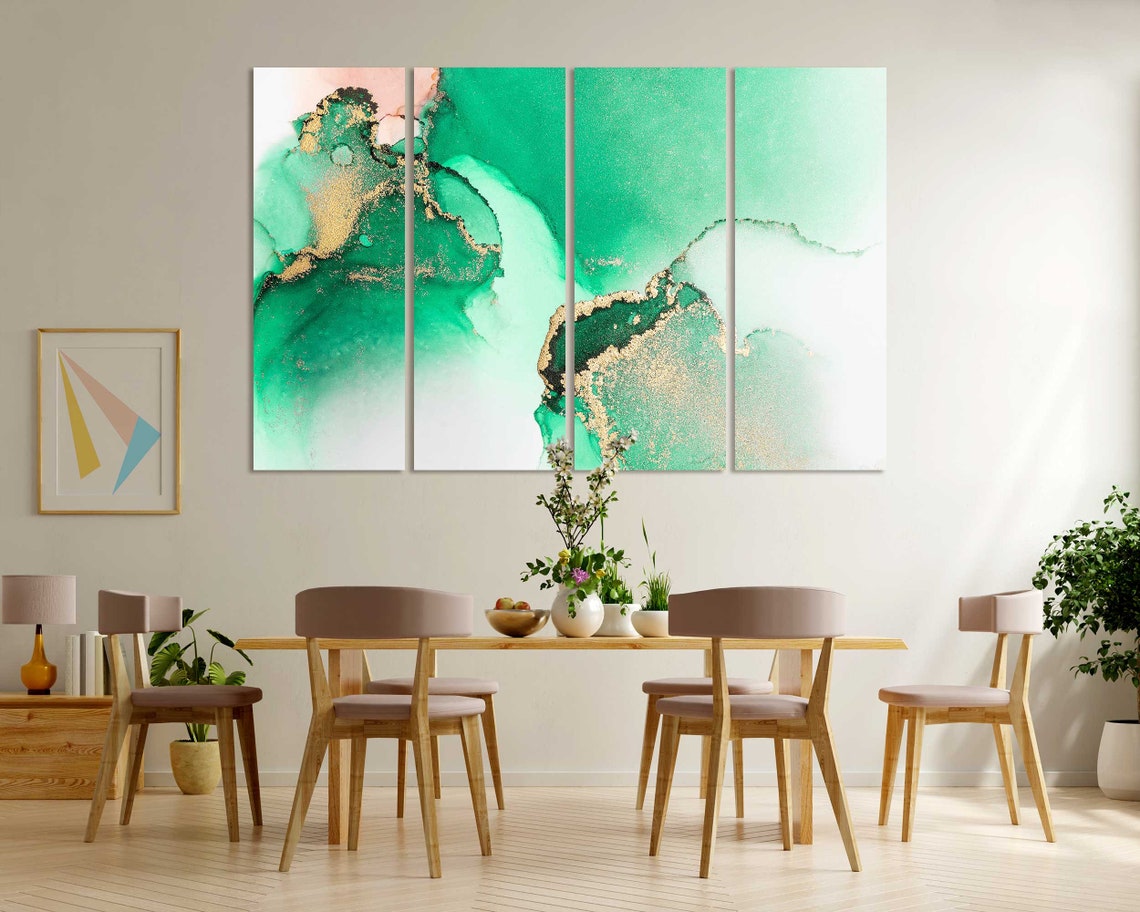 Emerald Green Gold Alcohol Ink Abstract Cloud Swirls Art Poster - Image 6