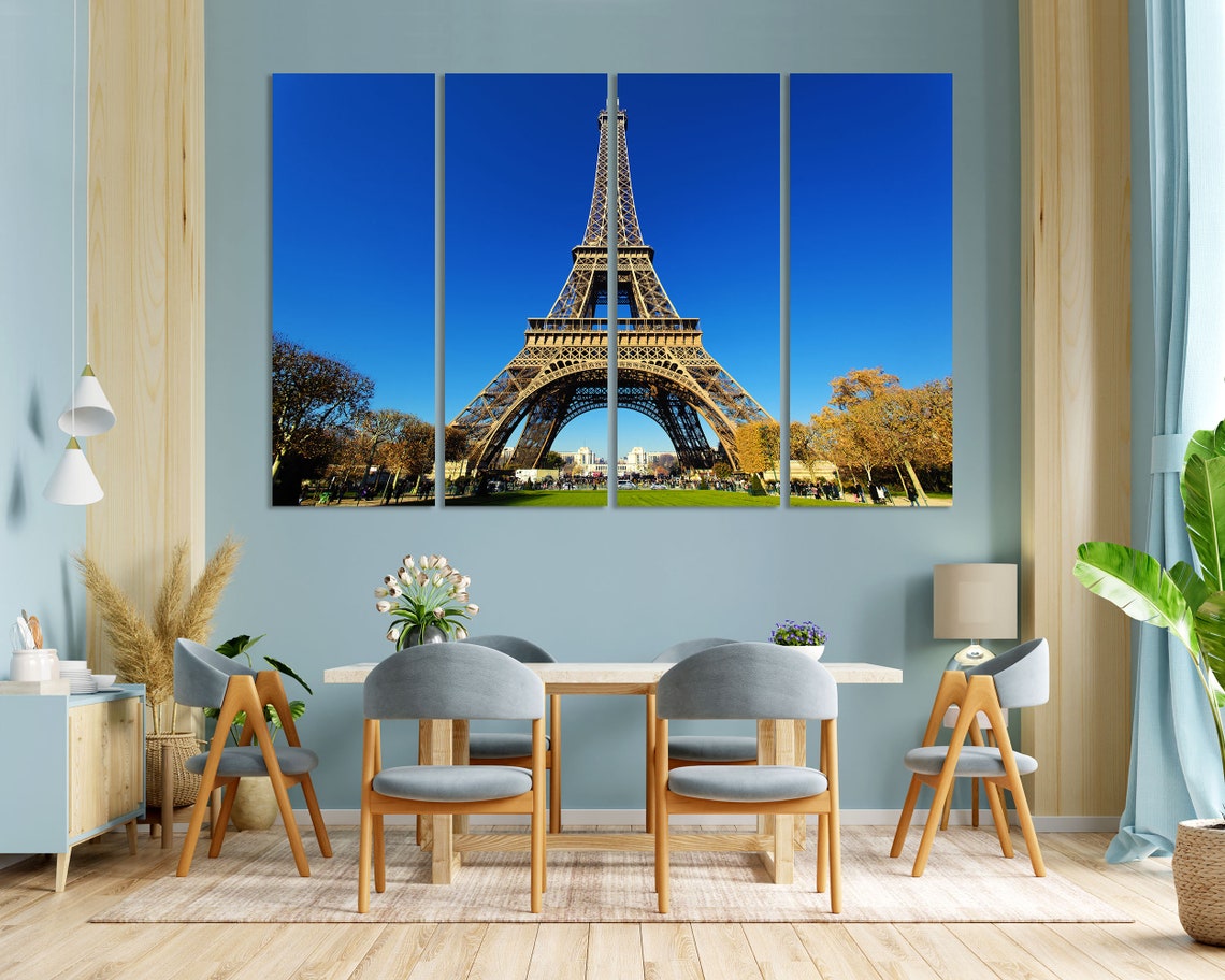 Eiffel Tower Paris Blue Sky Landmark View Autumn Day Travel Poster - Image 3
