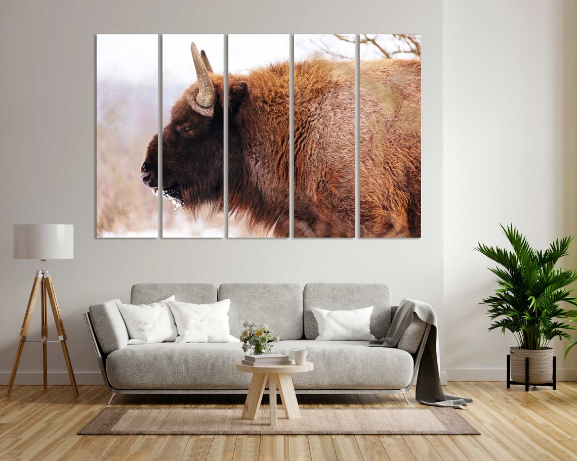 Bison Closeup Portrait In Snowy Winter Landscape Wildlife Poster - Image 6