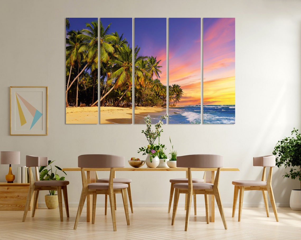 Tropical Palm Trees Sunset Beach Golden Sand Ocean Waves Travel Poster - Image 6
