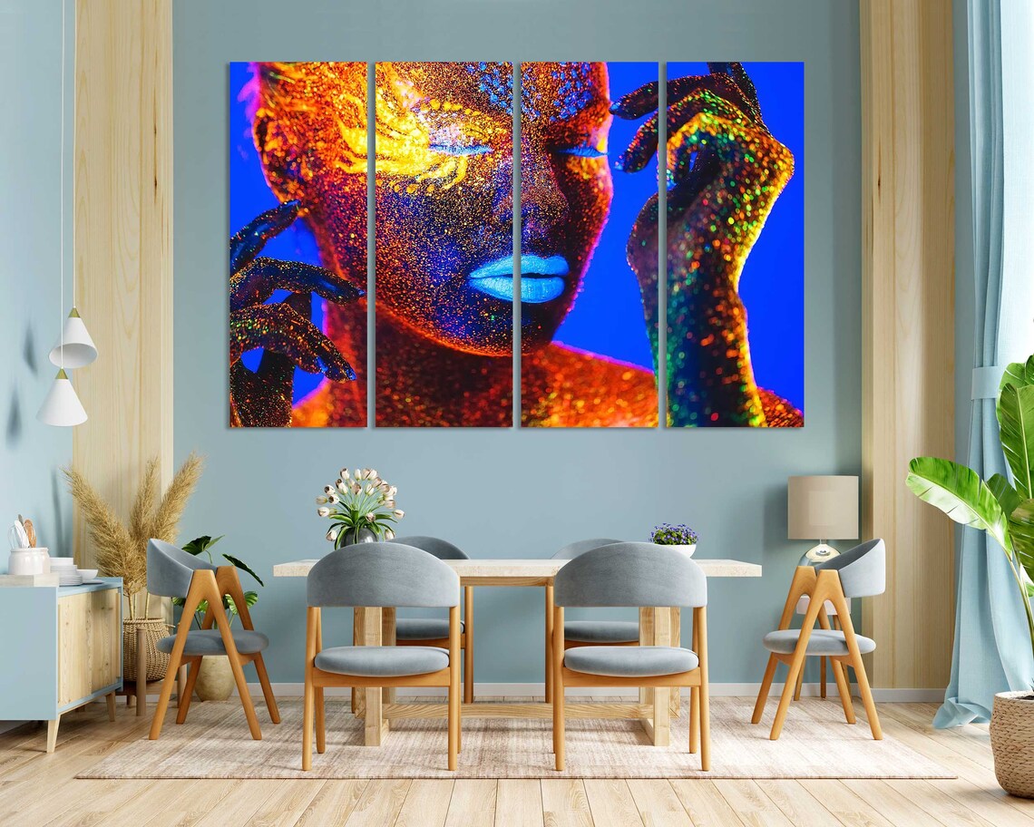 Neon UV Body Paint Woman Portrait Fluorescent Color Pop Wall Poster - Image 3
