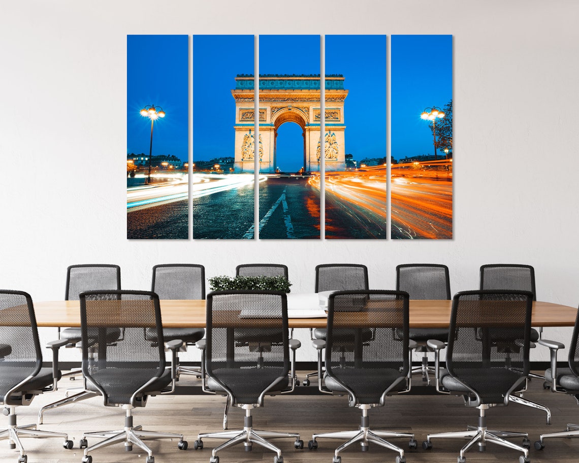 Arc De Triomphe Paris France At Night With Light Trails Poster - Image 3