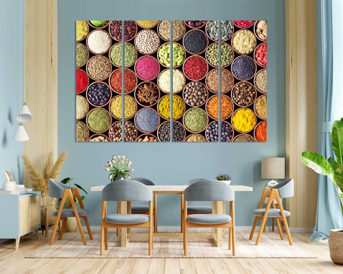 Colorful Spices In Wooden Bowls Kitchen Wall Decor Five Panel Poster - Image 3
