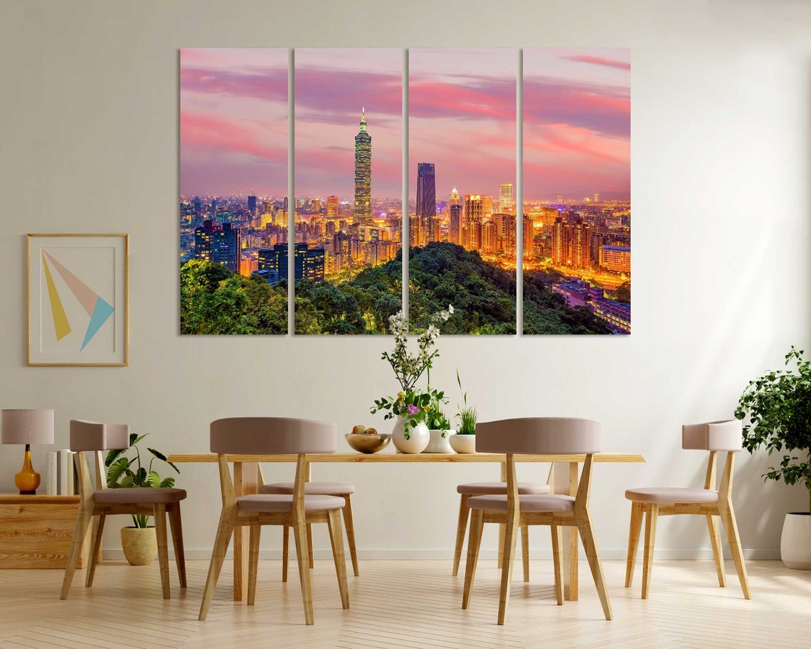 Taipei Taiwan 101 Skyline Sunset Pink Sky City Lights Travel Poster - Image 6
