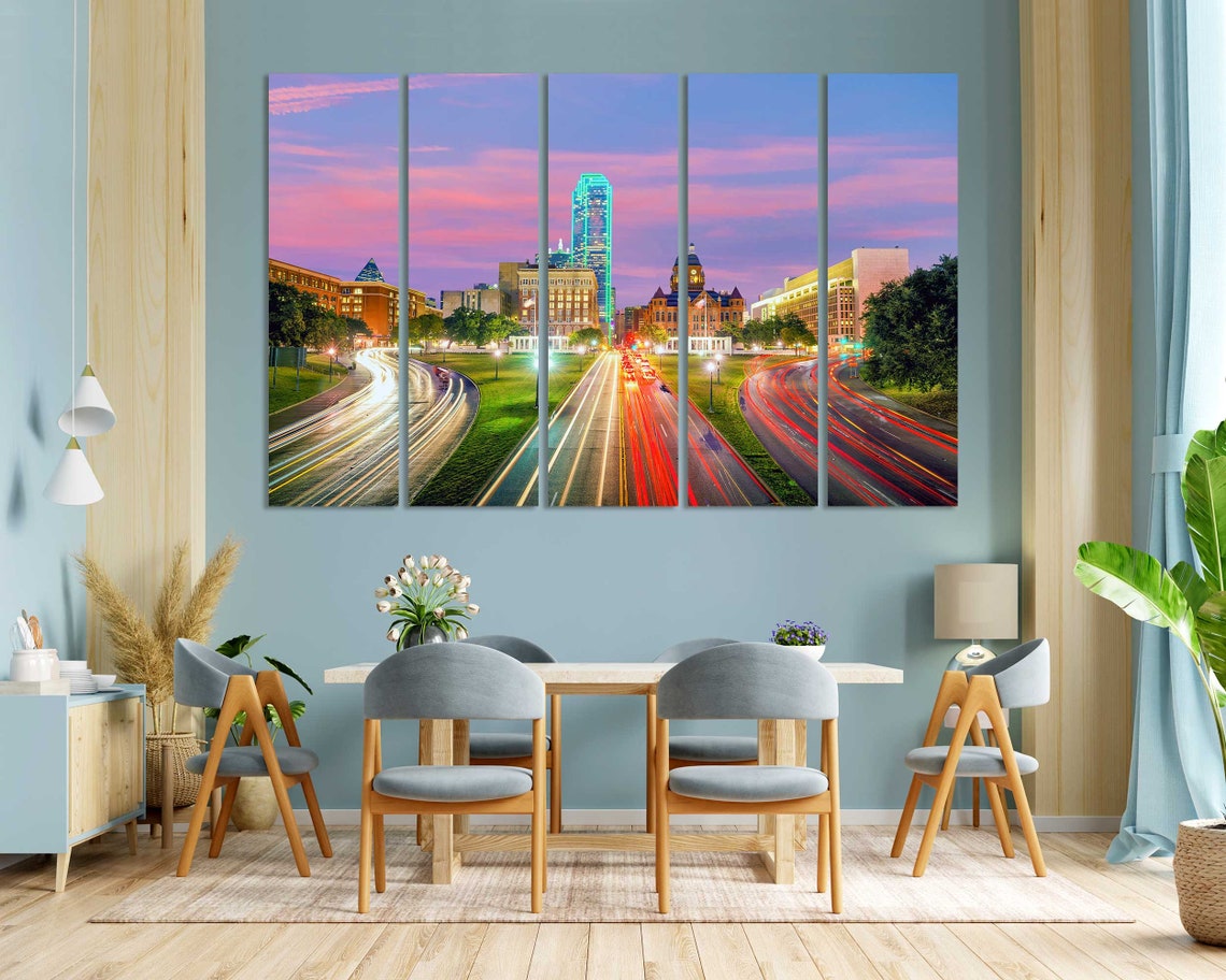 Dallas Texas Skyline Sunset Highway Light Trails City Travel Poster - Image 3