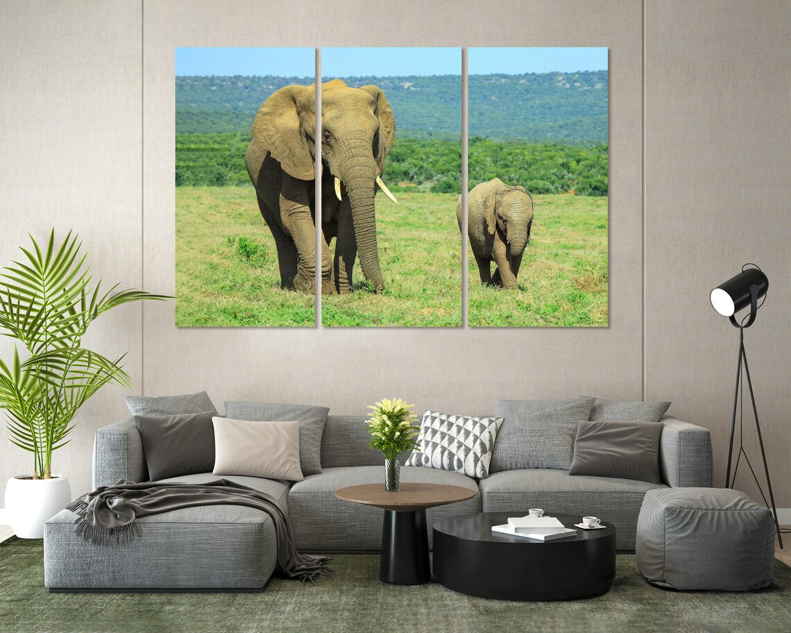 African Elephant Mother Calf Green Savanna Wildlife Safari Wall Decor Poster - Image 7