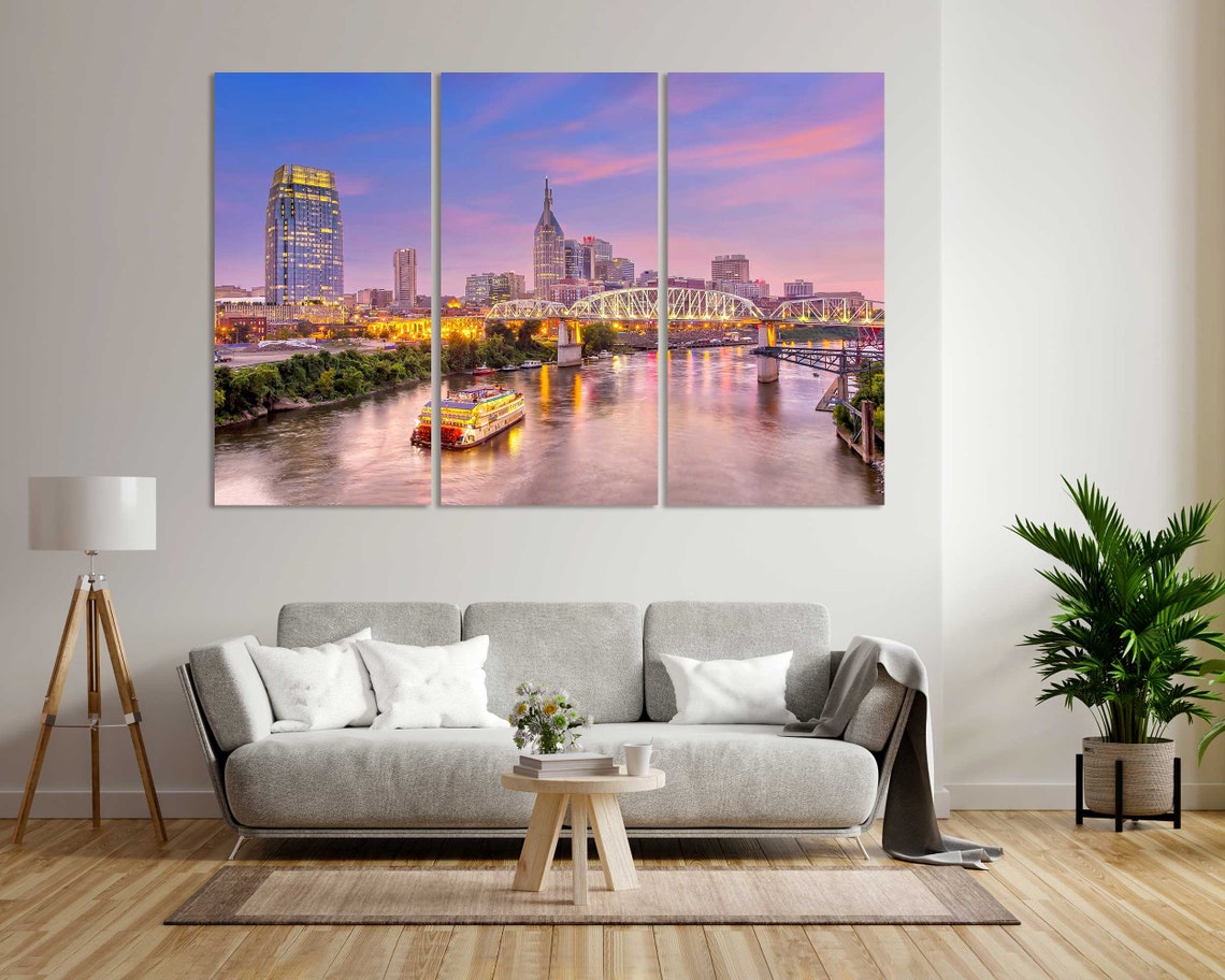 Nashville Tennessee Skyline Sunset Cumberland River Bridge View Poster - Image 8