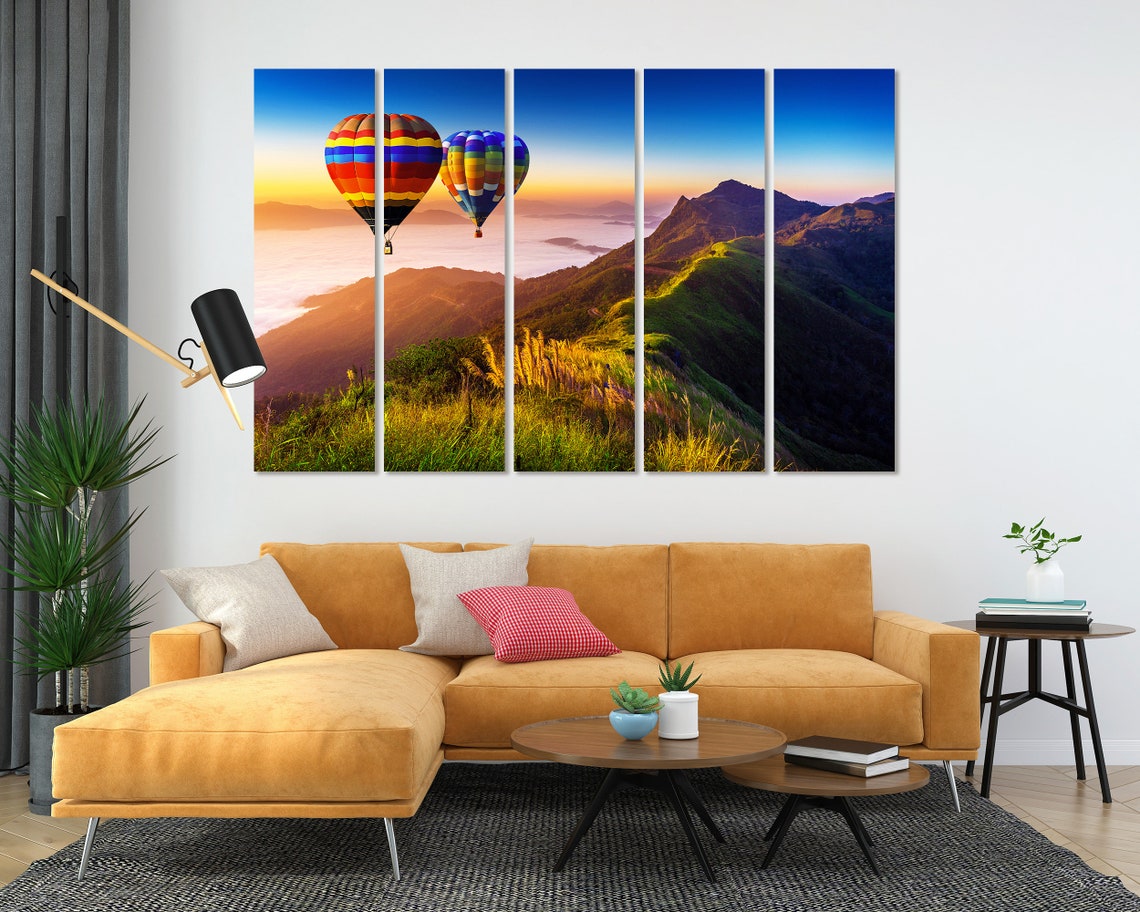 Colorful Hot Air Balloons Over Misty Mountains Sunrise View Poster - Image 5