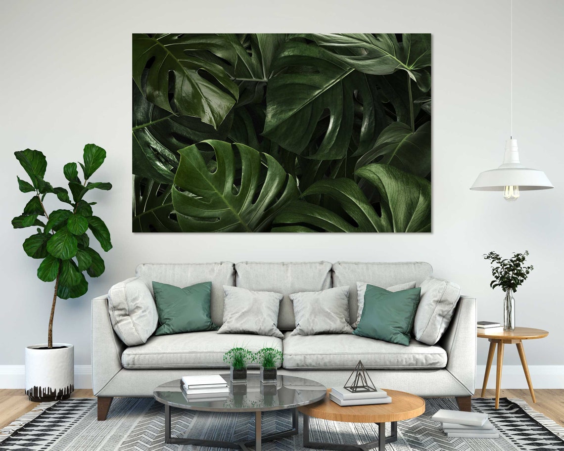 Dark Green Monstera Leaves Lush Tropical Foliage Botanical Wall Print - Image 6